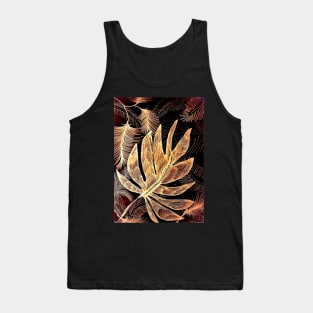 BLACK  GOLD TRICOLOUR TROPICAL LEAVES Tank Top